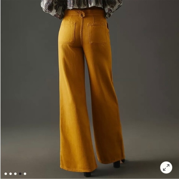 Pilcro Wide Leg Trouser Jeans High Rise Pant Mustard Yellow Baggy Anthro Size 29 - Picture 12 of 12